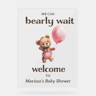 Teddy Bear Girl Baby shower Welkom Acryl Bord