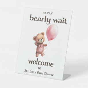 Teddy Bear Girl Baby shower Welkom Reclamebord Met Voetstuk