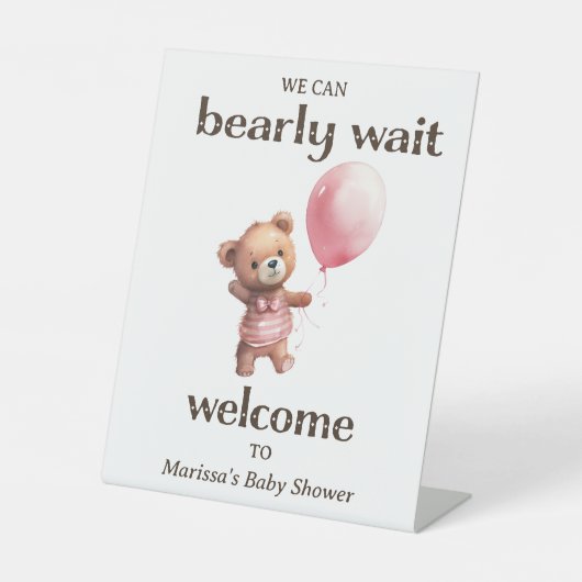 Teddy Bear Girl Baby shower Welkom Reclamebord Met Voetstuk (Voorkant)