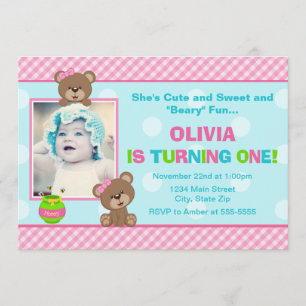 Teddy Bear Girl Birthday-uitnodiging 5x7 Fotokaart Kaart