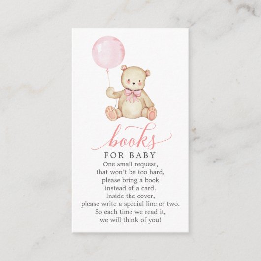 Teddy Bear Girl Book Request Baby shower Card Informatiekaartje (Voorkant)