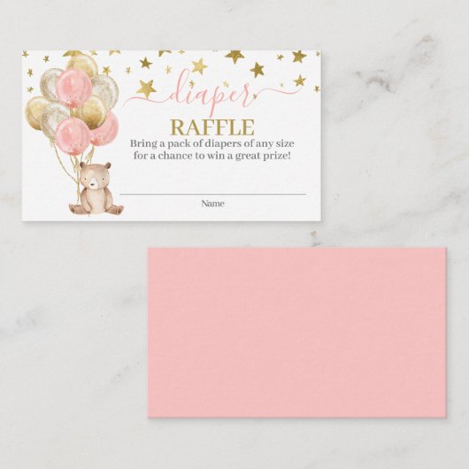 Teddy Bear Girl Diaper Carte Raffle (Devant / Derrière)