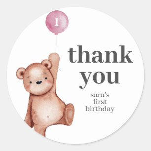 Teddy Bear Girl Eerste Verjaardag Party Favoriet Ronde Sticker