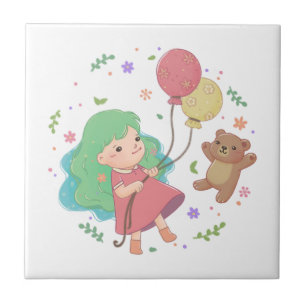 Teddy Bear & Girl Illustratie Tegeltje