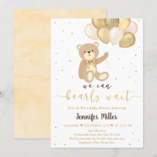 Teddy Bear Gold ballon Genderneutraal Baby shower Kaart