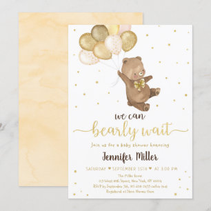 Teddy Bear Gold-ballonnen Neutraal Baby shower Kaart