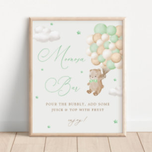 Teddy Bear Green Baby shower Mimosa Bar Poster