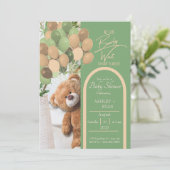 Teddy Bear Green et Brown Baby shower Invitation (Debout devant)