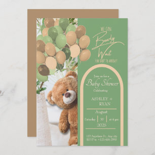 Teddy Bear Green et Brown Baby shower Invitation