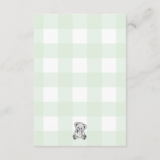 Teddy Bear Green Gingham Diaper Raffle Ticket Informatiekaartje (Achterkant)