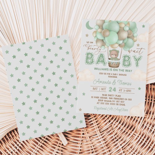 Teddy Bear Green Hete Luchtballon Baby shower Kaart