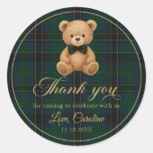 Teddy Bear Green Tartan Baby Shower Sticker (Devant)