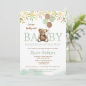 Teddy Bear Green Unisex invitation à la douche béb (Debout devant)