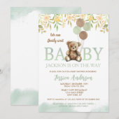 Teddy Bear Green Unisex invitation à la douche béb (Devant / Derrière)