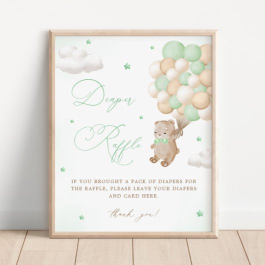 Teddy Bear Groene Baby shower Luier Raffle Poster