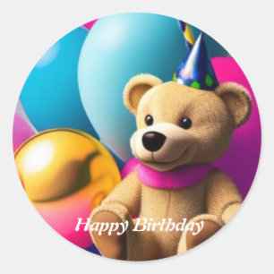 Teddy Bear Happy Birthday Classic Round Sticker