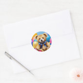 Teddy Bear Happy Birthday Classic Round Sticker (Enveloppe)