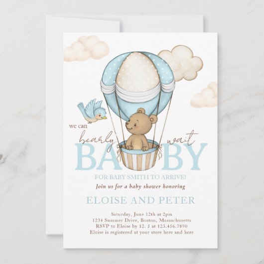 Teddy Bear heet Balloon Boy Barly Wachten Baby sho Kaart (Voorkant)