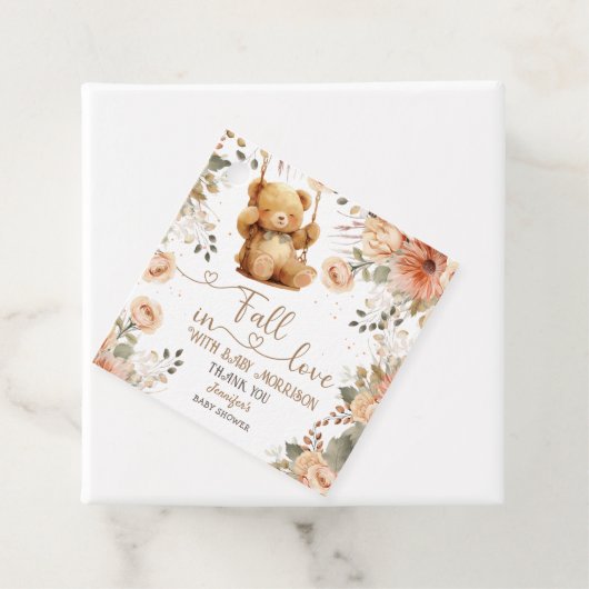 Teddy Bear Herfst Baby shower Herfst in Liefde Bedankjes Labels (In situ)
