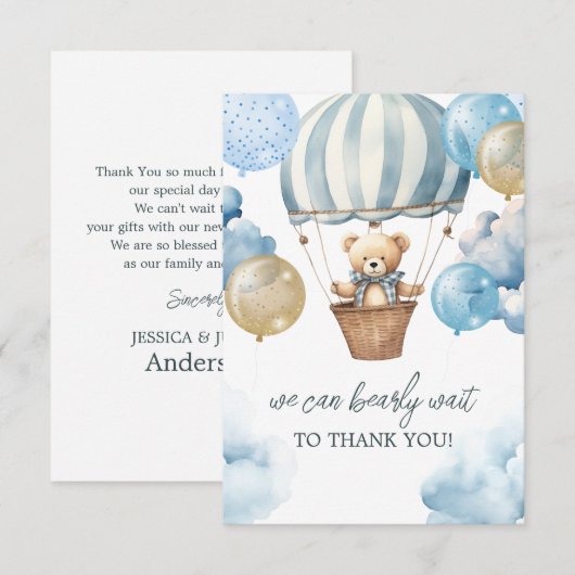 Teddy Bear Hete Luchtballon Dank u Bedankkaart (Voorkant / Achterkant)
