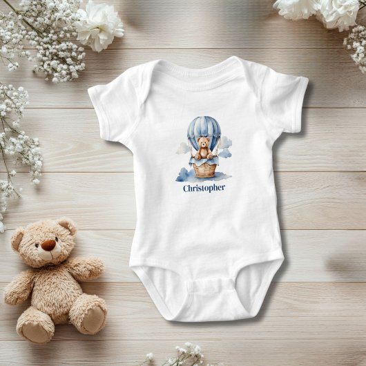 Teddy Bear Hete Luchtballon Gepersonaliseerde Blue Romper
