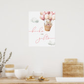 Teddy Bear Hete Luchtballon Roze Boeken en Geschen Poster (Keuken)