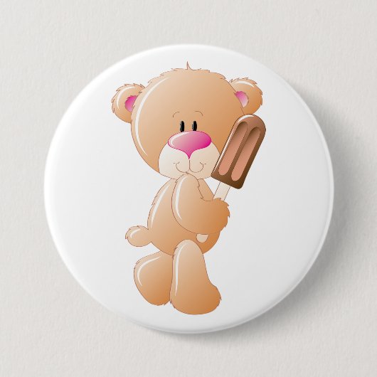 Teddy Bear Holding Chocolate Ice Cream Popsicle Ronde Button 7,6 Cm (Voorkant)