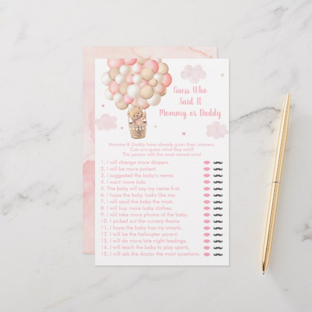 Teddy Bear Hot Air Balloon Guess Who Said It Game (Voorkant / Achterkant in situ)