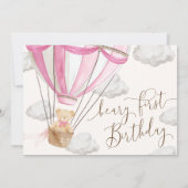 Teddy Bear Hot Hair Ballon Eerste Verjaardag Foto Kaart (Achterkant)