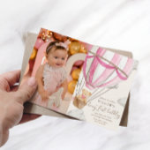 Teddy Bear Hot Hair Ballon Eerste Verjaardag Foto Kaart