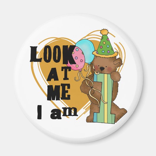 Teddy Bear Ik ben 1 Verjaardag T-shirts en geschen Magneet (Voorkant)