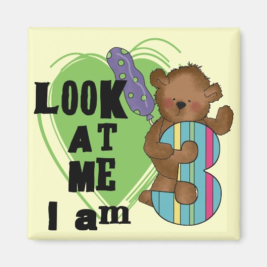 Teddy Bear Ik ben 3 Verjaardag Tshirts en Geschenk Magneet (Voorkant)