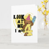 Teddy Bear Ik ben 4 Verjaardag Tshirts en Geschenk Kaart (Gele Bloem)