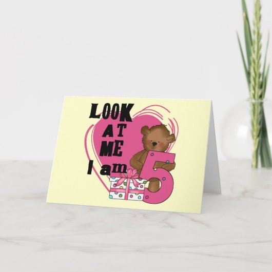 Teddy Bear Ik ben 5 Verjaardag T-shirts en Geschen Kaart (Voorkant)