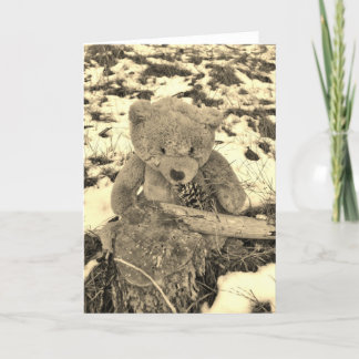 Teddy Bear in de Holly, Sepia tone Feestdagen Kaart