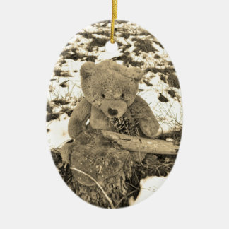 Teddy Bear in de Holly, Sepia tone Keramisch Ornament