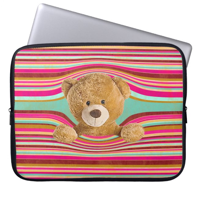 Teddy Bear in Stripes Laptop Sleeve (Voorkant)
