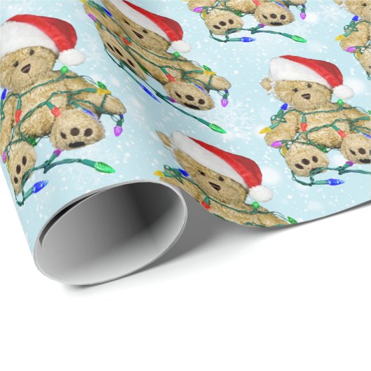 Teddy Bear in Tangled kerstlampjes Cadeaupapier (Rol Hoek)