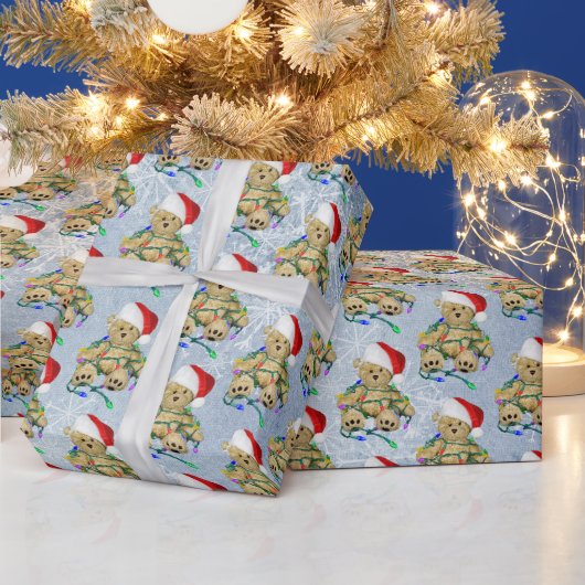 Teddy Bear in Tangled kerstlampjes Cadeaupapier (Feestdagen)