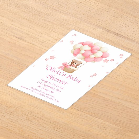 Teddy Bear invitation baby shower fille (Poser)