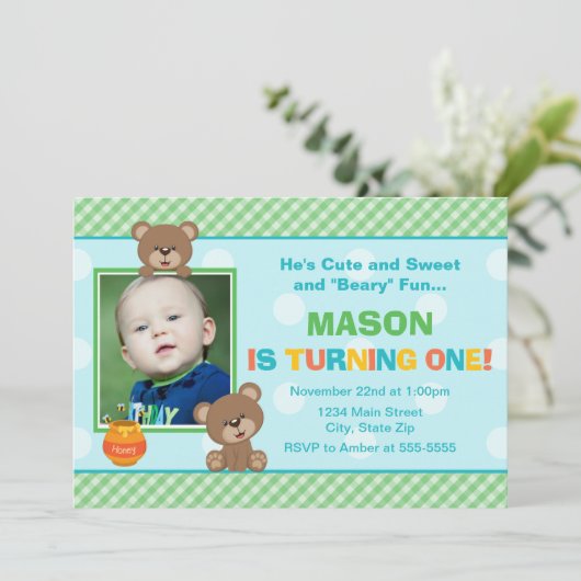 Teddy Bear Invitation d'anniversaire 5x7 Carte pho (Debout devant)