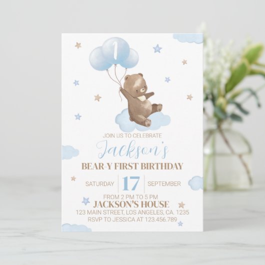Teddy Bear Invitation pour le premier anniversaire (Debout devant)