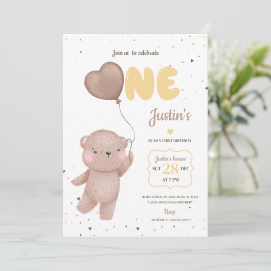 Teddy Bear Invitation pour le premier anniversaire (Debout devant)