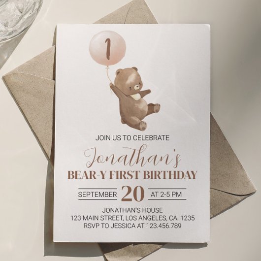 Teddy Bear Invitation pour le premier anniversaire