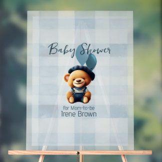 Teddy Bear Jean Baby shower Blue Acryl Bord
