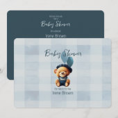 Teddy Bear Jean Baby shower Blue Invitation (Devant / Derrière)