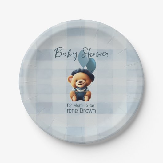 Teddy Bear Jean Baby shower Blue Papieren Bordje (Voorkant)