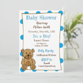 Teddy Bear Jongen Baby Douche Uitnodigingen (Staand voorkant)