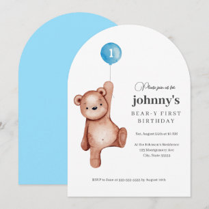 Teddy Bear Jongen Eerste Verjaardagsfeestje Kaart