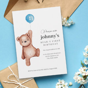 Teddy Bear Jongen Eerste Verjaardagsfeestje Kaart